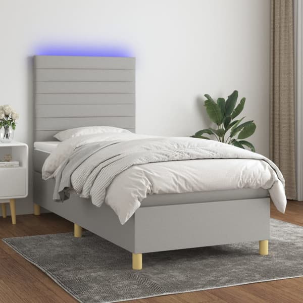 Ramsäng med madrass & LED ljusgrå 90x200 cm tyg