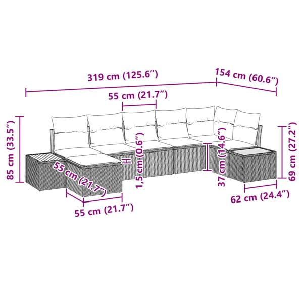 Trädgårdsoffset med kudde 7 pcs Beige konstrotting