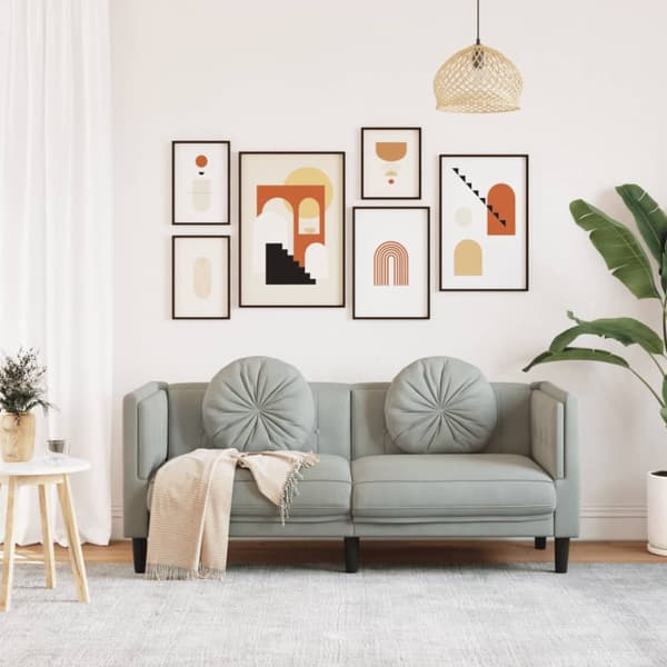 Soffa med kuddar 2-sits ljusgrå sammet