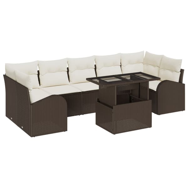 Trädgårdsoffset med kudde 8 pcs Brun Poly rattan
