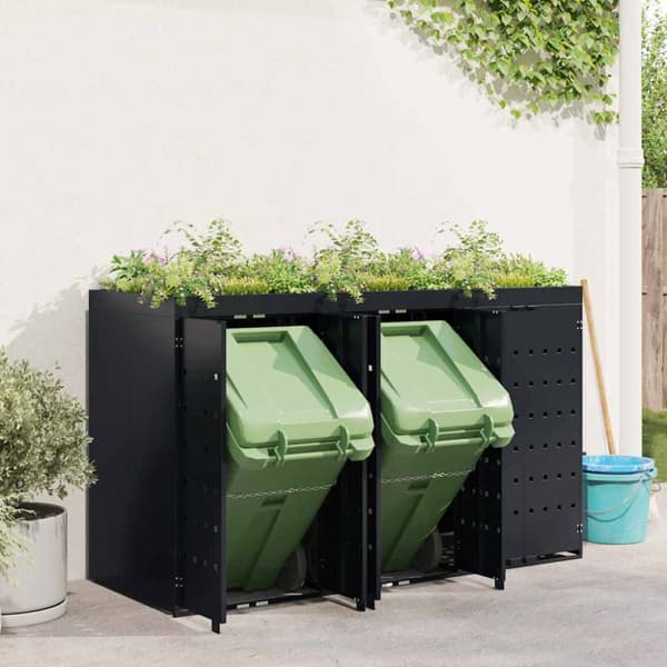 Förvaring för 3 soptunnor Svart 204 x 77,5 x 121,5 cm