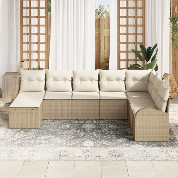 Trädgårdsoffset med kudde 8 pcs Beige Poly Rattan