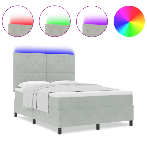 LED Box Säng med madrass Ljusgrå 160 x 200 cm Sammet