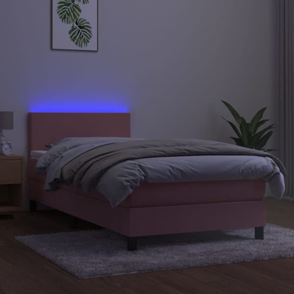 Ramsäng med madrass & LED rosa 100x200 cm sammet
