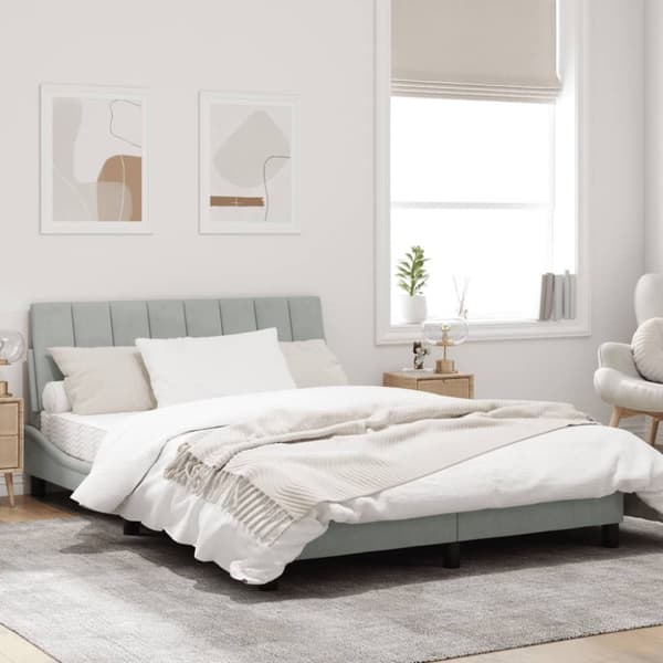 Bed Frame without Mattress "Hanko" Light Grey 140x200 cm Velvet