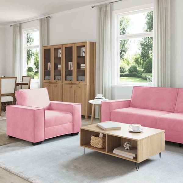 Soffgrupp med dynor 3 delar rosa sammet