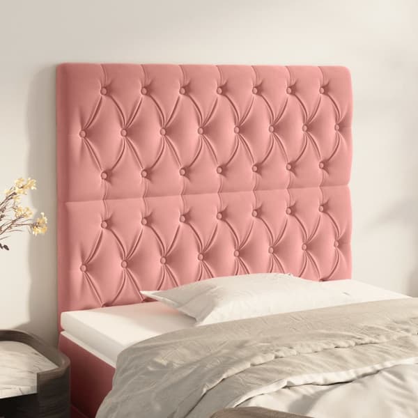 Sänggavel rosa 100x7x118/128 cm sammet