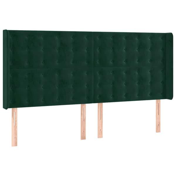 Sänggavel LED mörkgrön 203x16x118/128 cm sammet