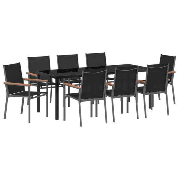 Trädgårdsmöbelset 9 pcs Svart Pulverlackerad stål