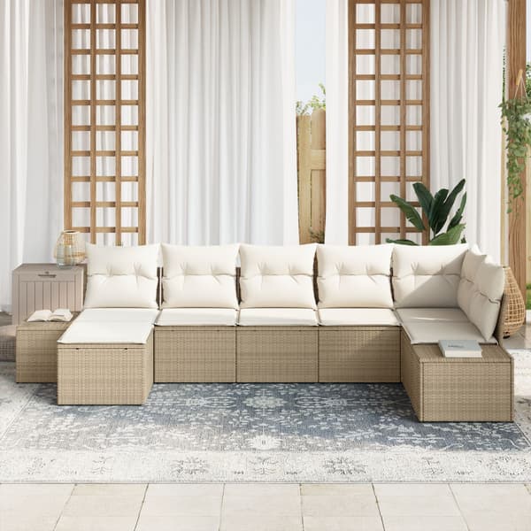 Trädgårdsoffset med kudde 7 pcs Beige konstrotting