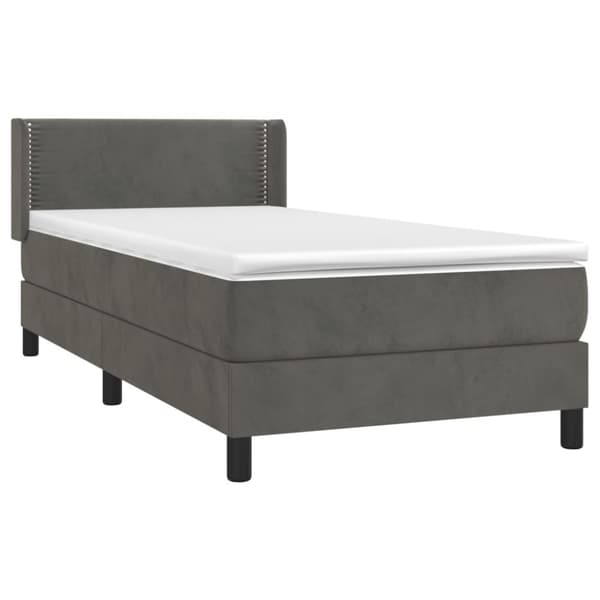 Ramsäng med madrass mörkgrå 90x190 cm sammet