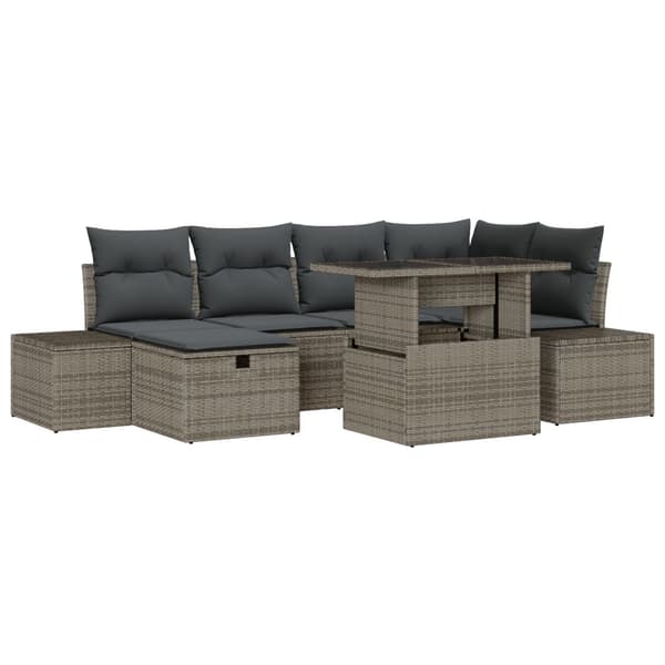 Trädgårdsoffset med kudde med lagring 7 pcs Grå Poly rattan