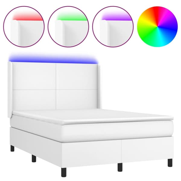 Ramsäng med madrass & LED vit 140x200 cm konstläder