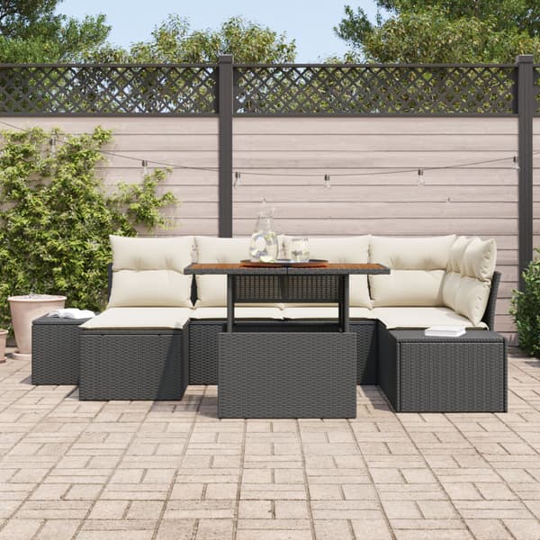 Trädgårdsoffset med lagring 7 pcs Svart Poly rattan