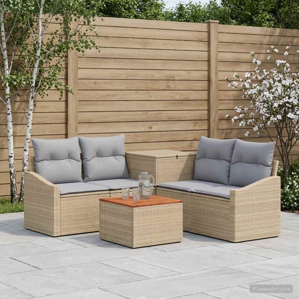Soffset 6 st Beige och Ljusgrå Poly Rattan och stål