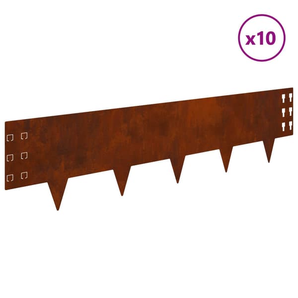 Kant för gräsmatta 10 pcs 100 x 25 cm Stål Rostig
