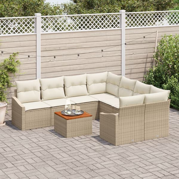 Trädgårdsoffset med kudde 9 pcs Beige konstrotting