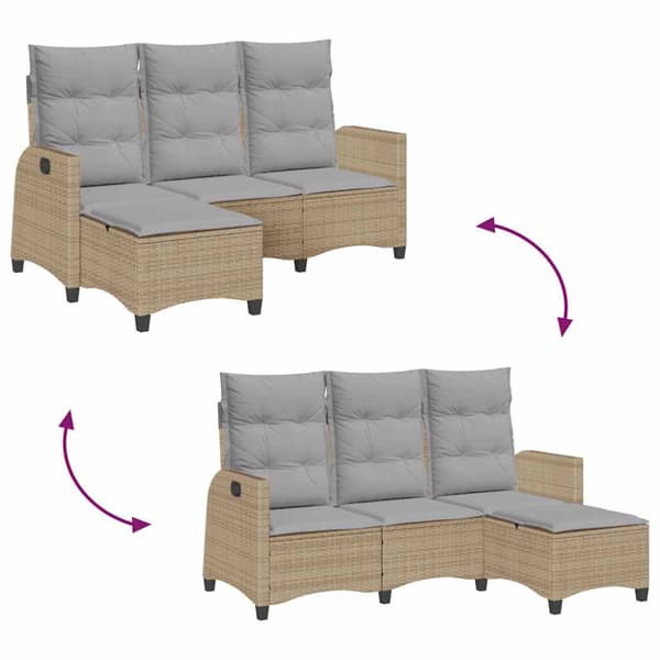 Fällbar trädgårdssoffa med dynor L-formad beige konstrotting