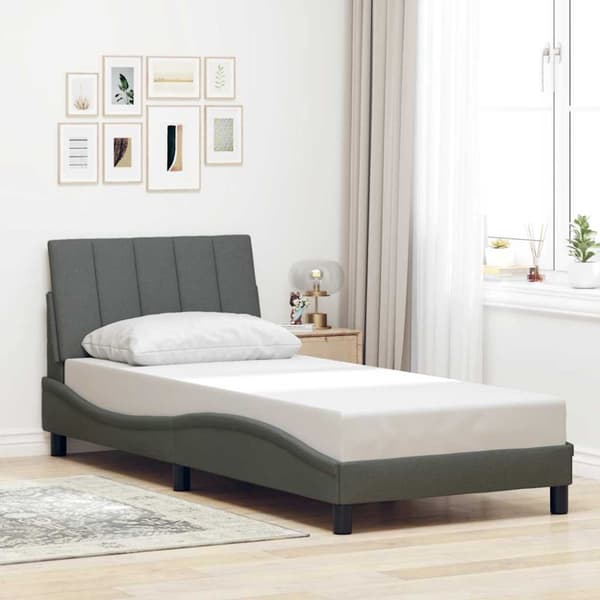 Bed Frame without Mattress "Hanko" Dark Grey 90x200cm Fabric