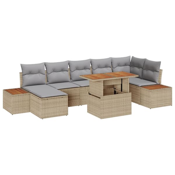 Trädgårdsmöbelset med kudde 8 pcs Beige och Grå