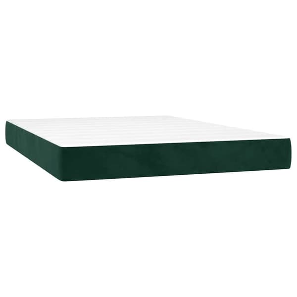 Ramsäng med madrass & LED mörkgrön 140x190 cm sammet