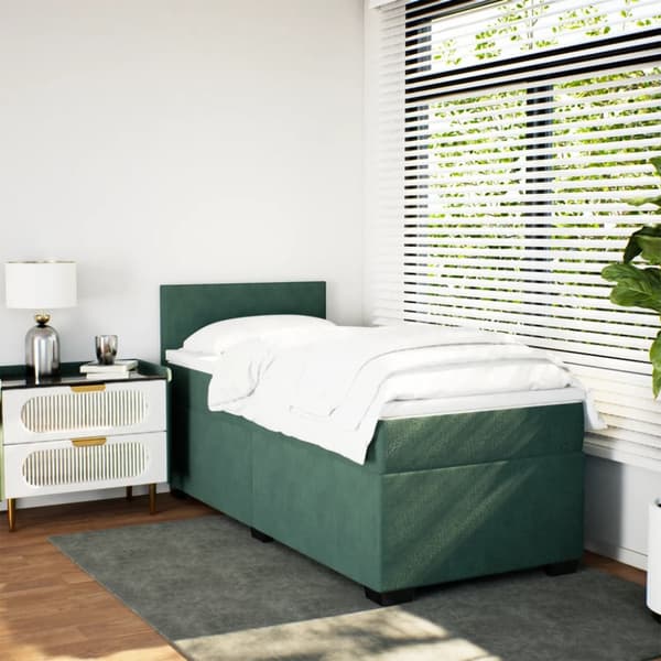 Ramsäng med madrass mörkgrön 90x190 cm sammet