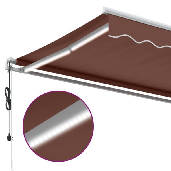 Markis automatiskt infällbar med LED brun 400x350 cm
