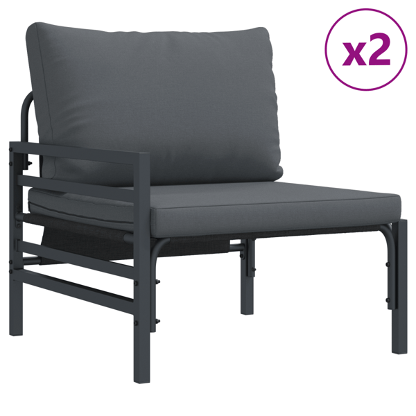 Trädgårdsoffset med kudde 4 pcs Svart Stål