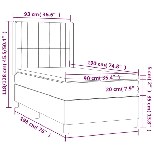 Ramsäng med madrass mörkgrå 90x190 cm tyg