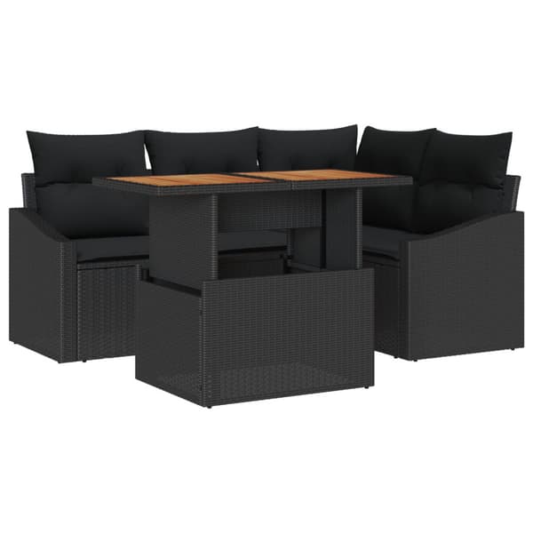 Trädgårdsoffset med lagring 5 pcs Svart Poly rattan