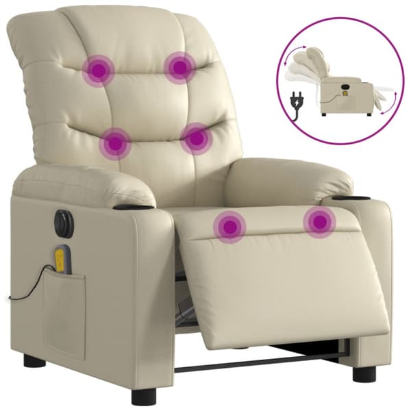 Elektrisk massagefåtölj gräddvit konstläder