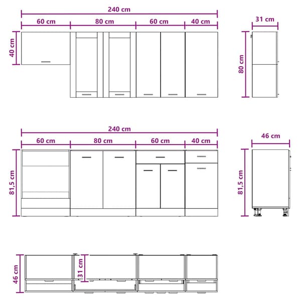 Köksenhet LYON 8 pcs Sonoma-ek Konstruerat trä