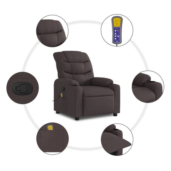 Massagefåtölj mörkbrun tyg