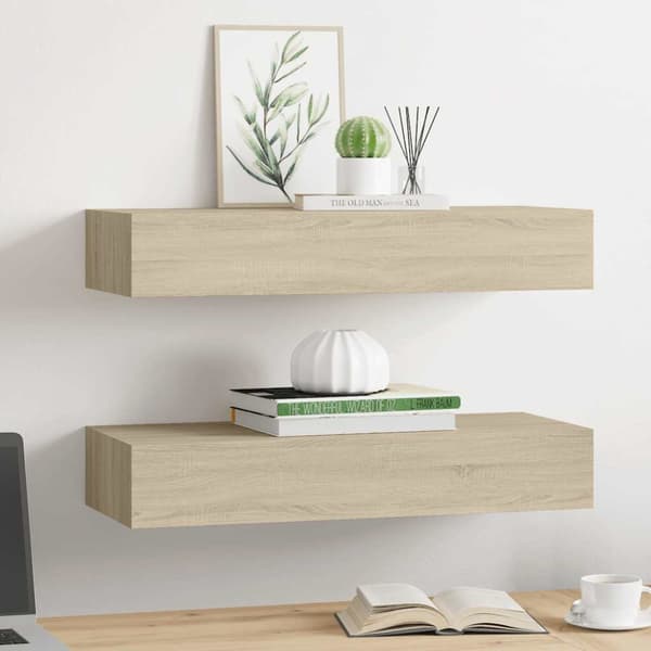 Väggmonterad låda 2 st ek 60x23,5x10 cm MDF