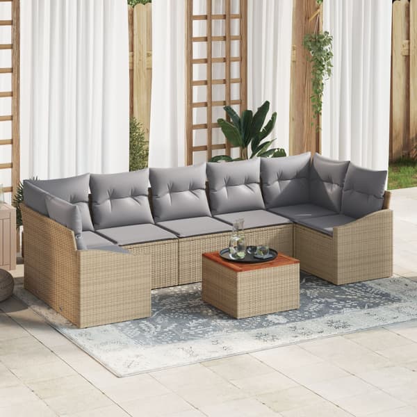 Trädgårdsoffset med kudde 8 pcs Beige konstrotting