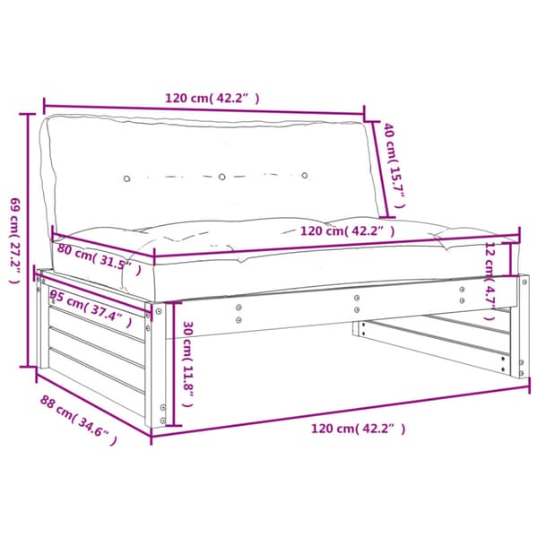 Mittensoffa vit 120x80 cm massiv furu