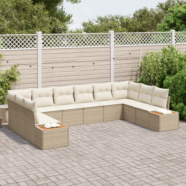Trädgårdsoffset 10 pcs Beige och gräddfärgad Polyrattan
