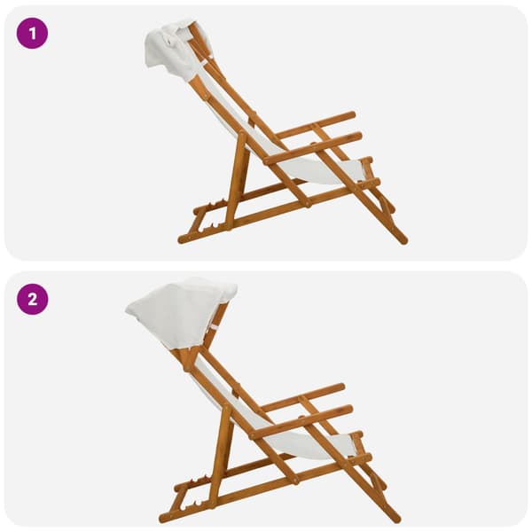 Deck Chair 2 st 3 Position Massiv Eukalyptus Trä Gräddvit