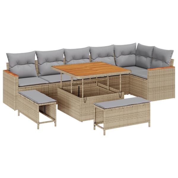 Trädgårdsoffset 9 pcs Beige konstrotting