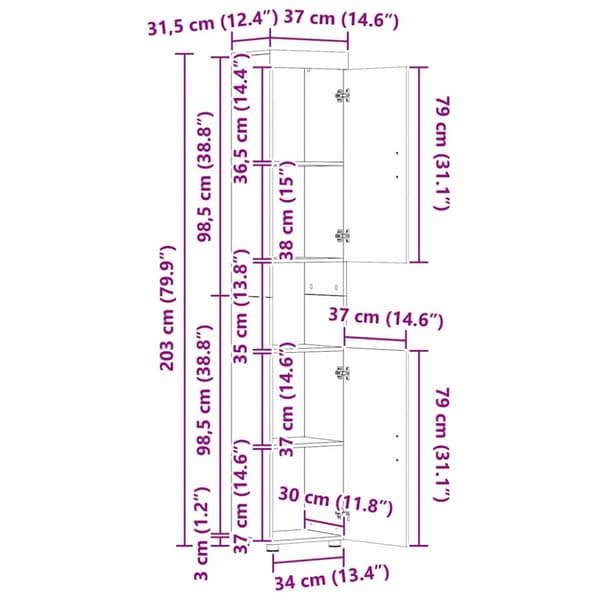 Badrumsmöbelset TULUM 3 pcs Högblanka vita 60 x 34 x 63 cm