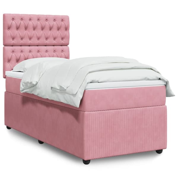 Ramsäng med madrass rosa 90x190 cm sammet