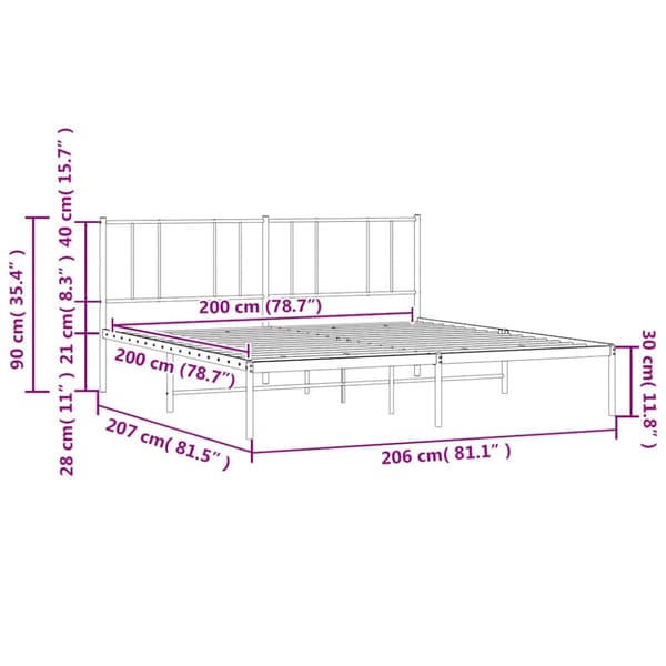 Sängram med huvudgavel metall vit 200x200 cm