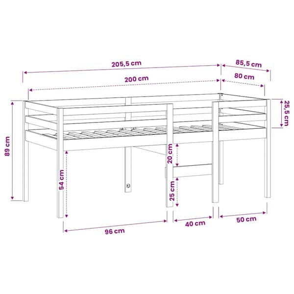 Hög säng Vit 80x200 cm massiv furu