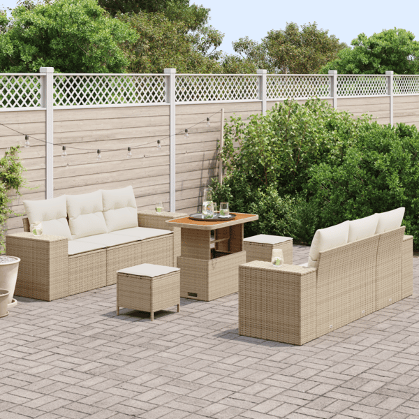 Trädgårdsoffset 9 pcs Beige och gräddfärgad Poly Rattan