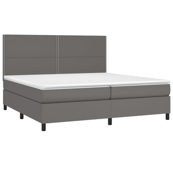 Ramsäng med madrass & LED grå 200x200 cm konstläder