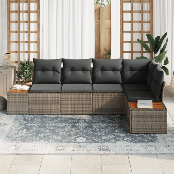 Trädgårdsoffset med kudde med lagring 5 pcs Grå Poly rattan