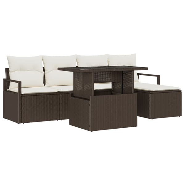 Trädgårdsoffset med lagring 6 pcs Brun Poly rattan