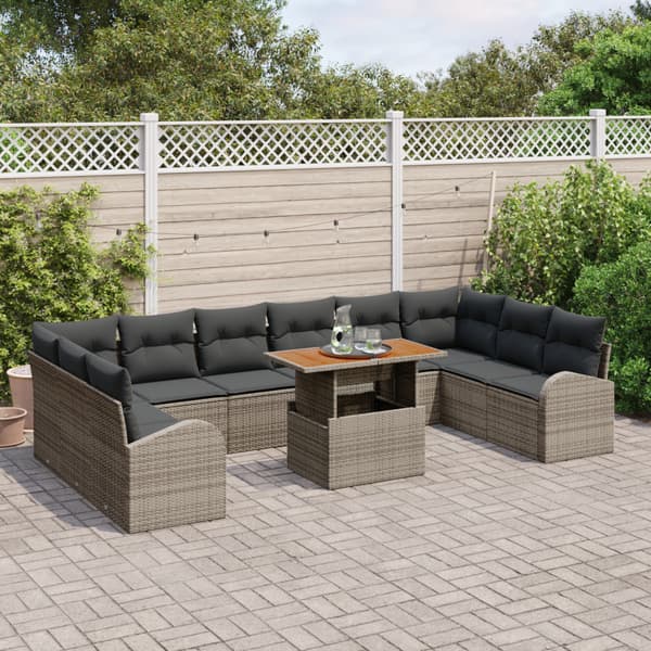 Trädgårdsoffset med lagring 11 pcs Grå Poly rattan