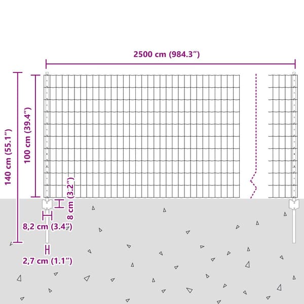 Stängsel med stolpe Silver 1 x 25 m Stål