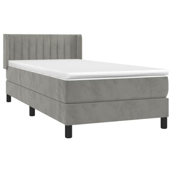 Ramsäng med madrass ljusgrå 90x200 cm sammet